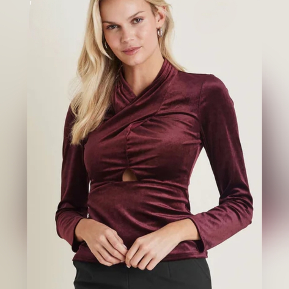 NWT VENUS Burgundy Twist Front Velvet Top